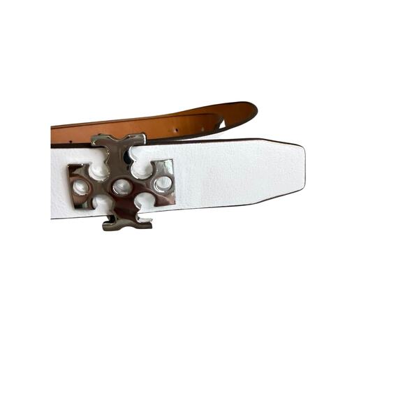 Tory Burch Reversible Leather Belt White Tan XS